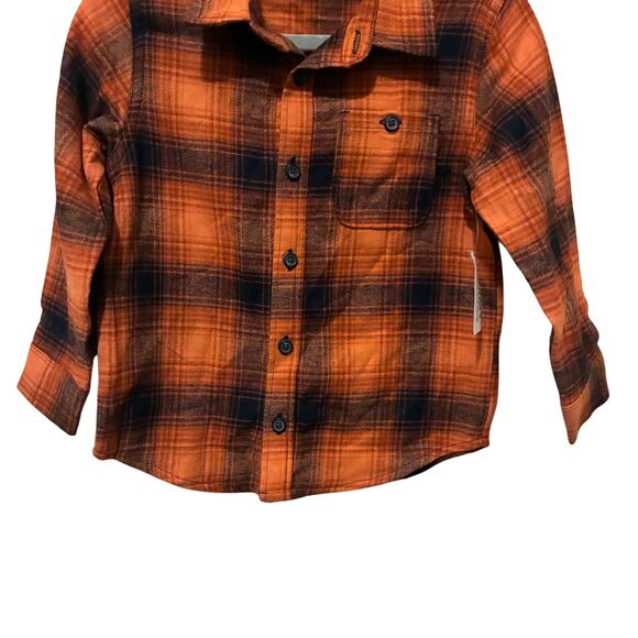 NWT Old Navy Orange Plaid Flannel Button Down Shirt Boys 4T 100% Cotton Fall - Picture 4 of 8